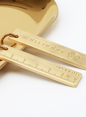 6cm小铜尺 纯黄铜随身金属直尺子复古钥匙牌挂件3mm加厚 挂钥匙扣