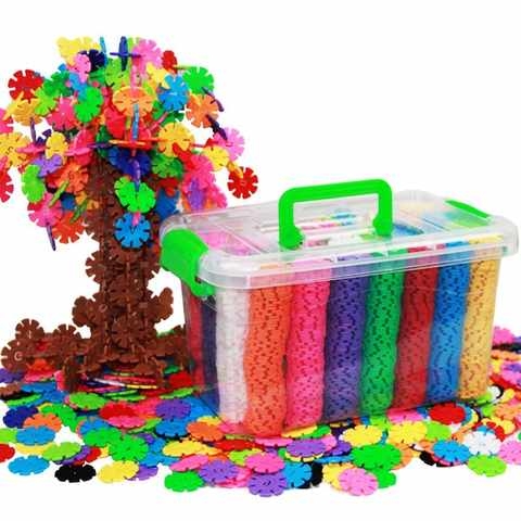 拼插收纳盒儿童益智拼图玩具塑料雪花片拼花生日树叶1000片装加厚
