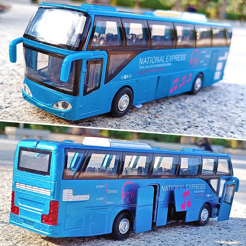 合金客运巴士模型 声光回力五开门大巴 创意摆设玩具模型