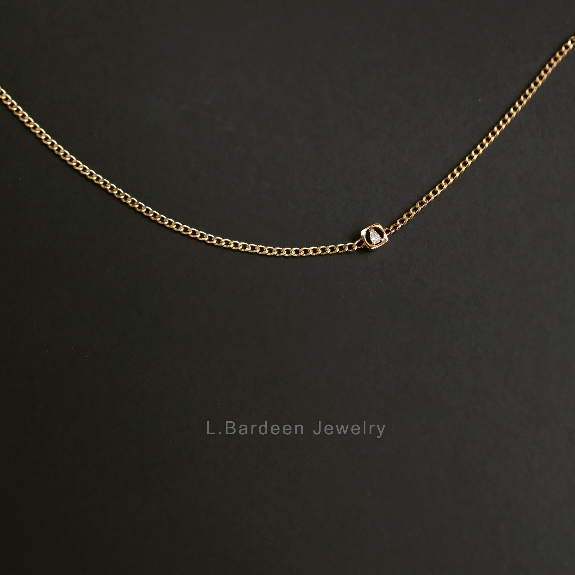 L.Bardeen18K黄金天然水滴钻石吊坠项链女锁骨链粗金颈链高级珠宝