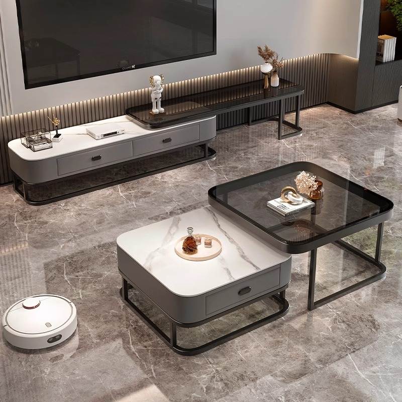 新款岩板茶几客厅家用轻奢现代简约方形玻璃小户型茶几桌电视柜