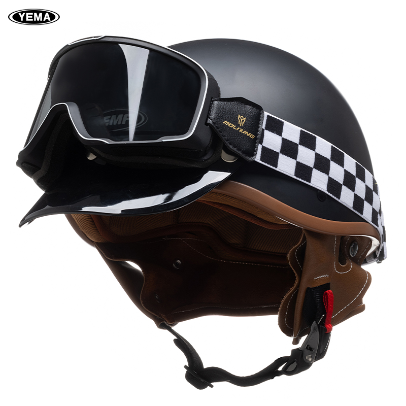 野马3C认证新国标电动复古摩托车头盔女男夏季哈雷机车瓢盔复古
