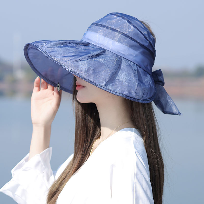 女士帽子2024夏天新款洋气时尚女帽薄款空顶帽大檐可折叠防晒帽潮