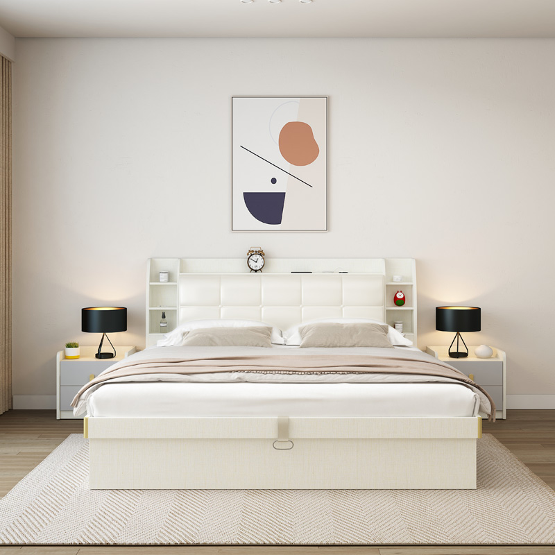 式m收纳气压地台床板高箱储物床现代简约双人床主卧1.5小户型家用