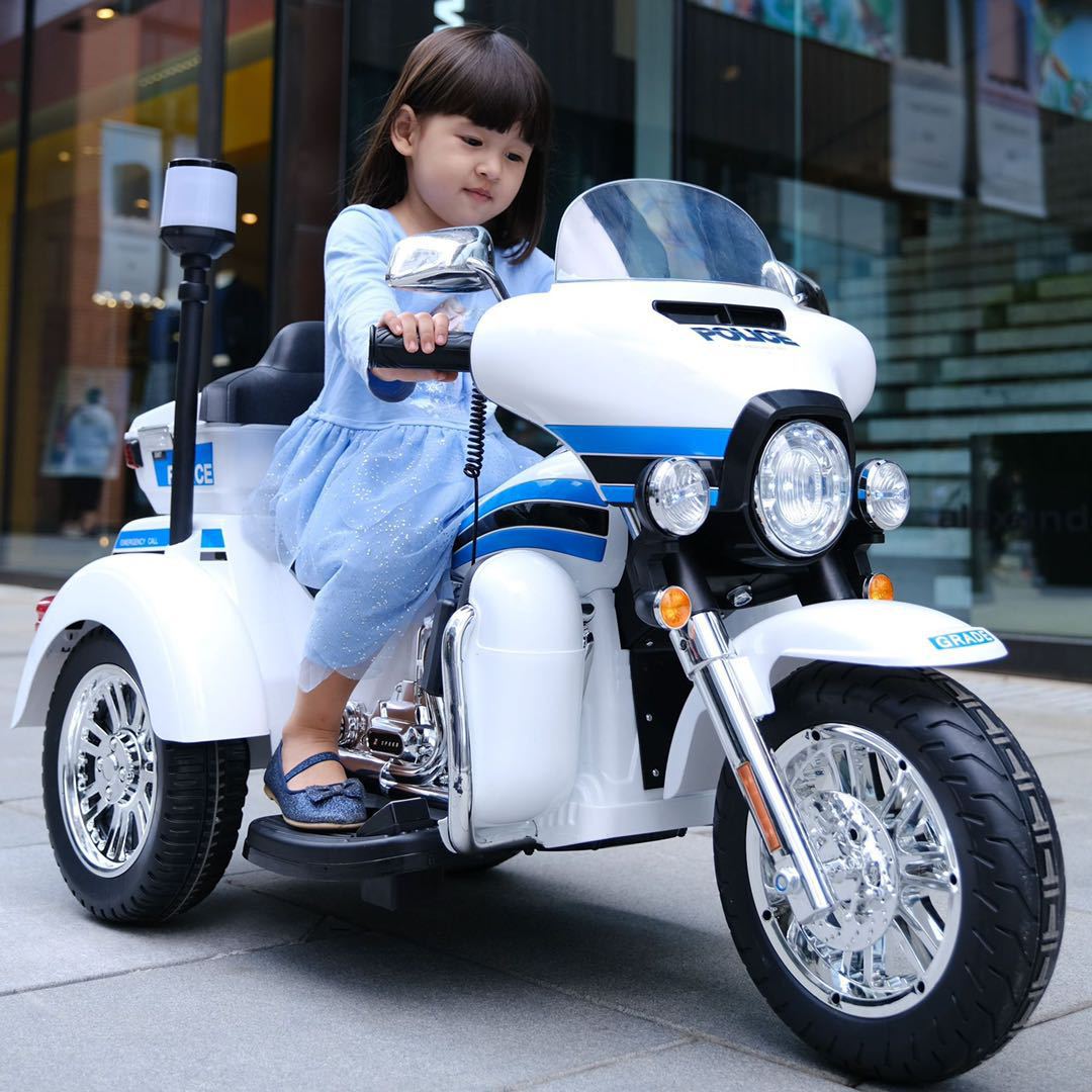 新款哈雷儿童电动摩托车 宝宝充电玩具警车 男女小孩可坐人三轮车