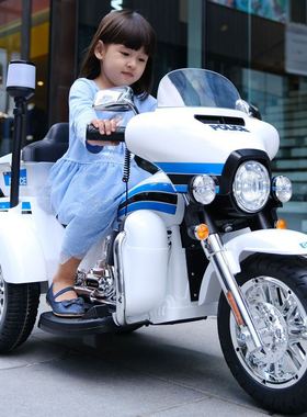 新款哈雷儿童电动摩托车 宝宝充电玩具警车 男女小孩可坐人三轮车
