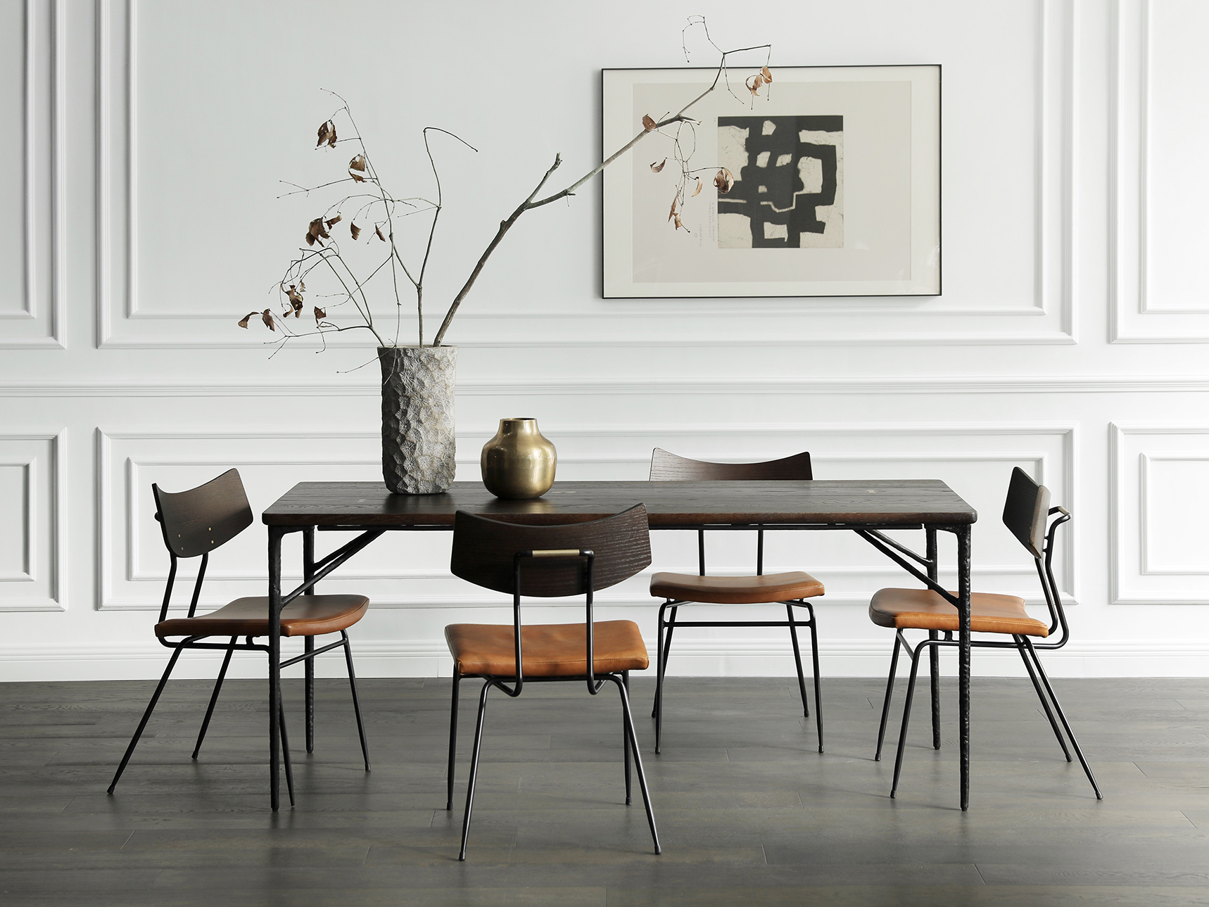 北欧橡木西餐桌复古铜榫原版进口实木铸铁腿多尺寸饭桌「树吱」