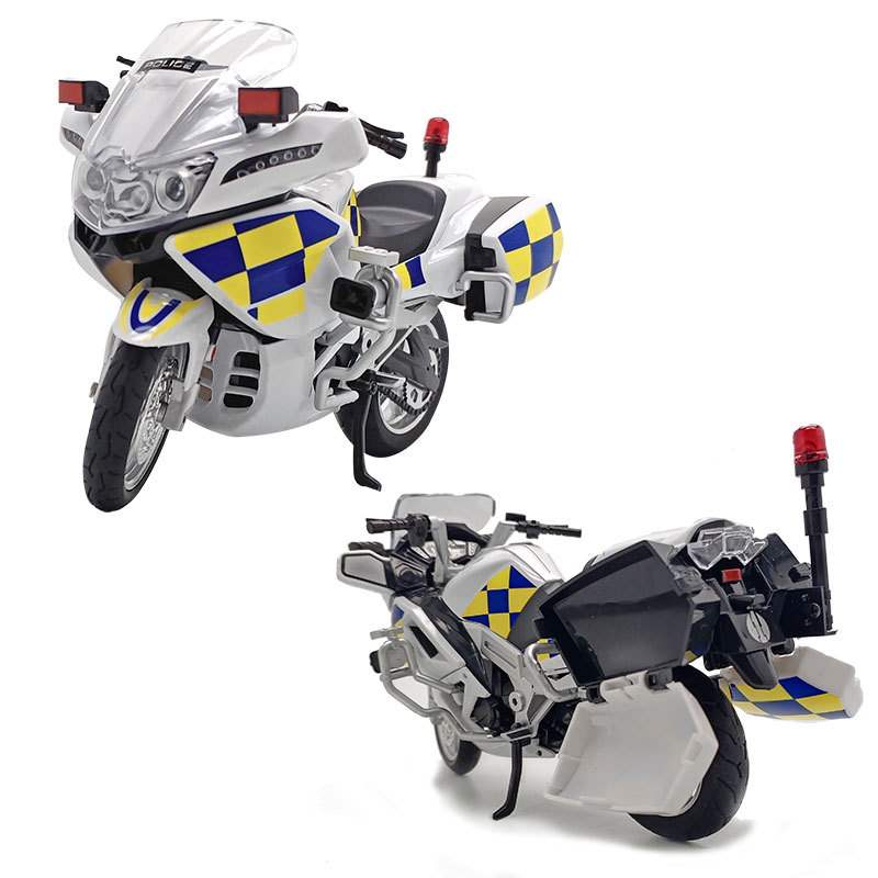 新款 （盒装）1/12仿真警察巡逻合金车模型 带声光滑行摩托玩具车