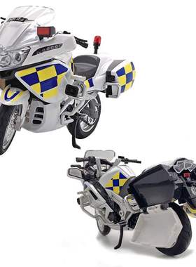 新款 （盒装）1/12仿真警察巡逻合金车模型 带声光滑行摩托玩具车