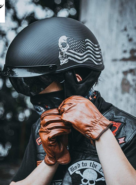 意大利VCOROS摩托车碳纤维哈雷头盔男女复古半盔机车头盔夏季瓢盔