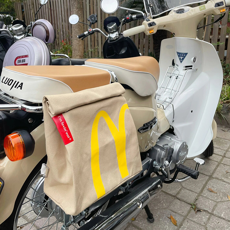 麦当劳电动车挂包电瓶摩托车后备箱防水置物兜大容量复古两侧背包