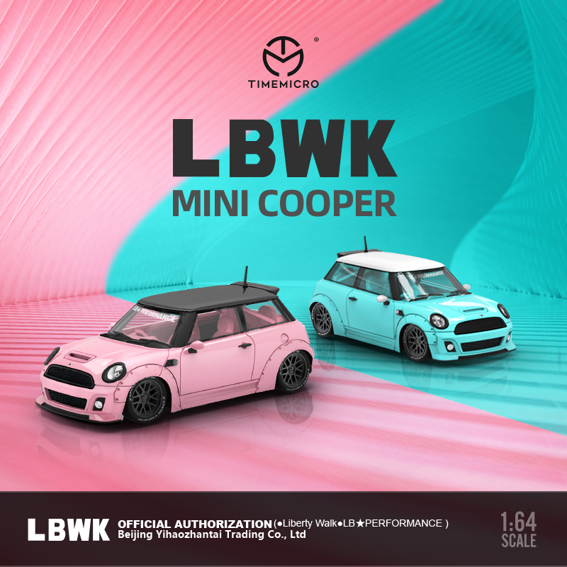 1:64宝马mini车模LBWK改装蜜桃粉色迷你Cooper仿真合金小汽车模型