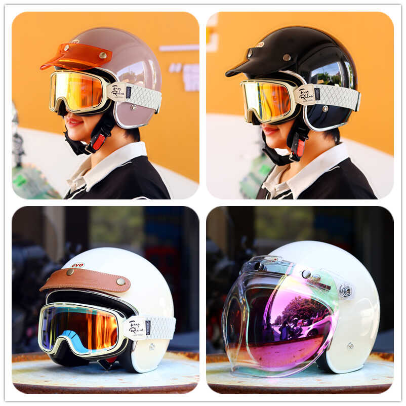 台湾evo复古头盔男女3C安全帽3/4半盔踏板摩托车四分之三盔
