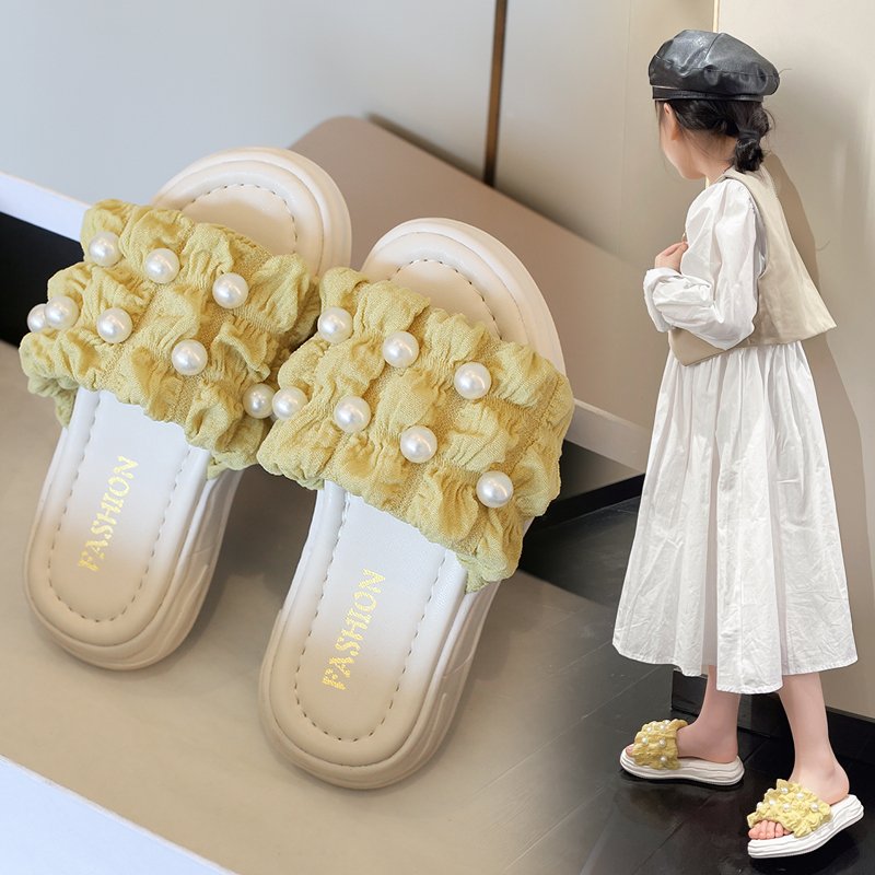女童凉拖鞋2023夏季最新款珍珠软底防滑凉拖中大童公主风外穿拖鞋