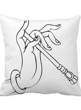 简单吉祥手白描图案方形抱枕靠枕沙发靠垫双面含芯礼物