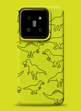 适用小米14手机壳新款14pro男女卡通个性恐龙简笔画mi13超薄防摔黄绿色软胶保护套红米k60镜头不包苹果15大孔