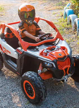 新品庞巴迪越野儿童电动车四轮小孩亲子玩具车可坐人双人宝宝遥控