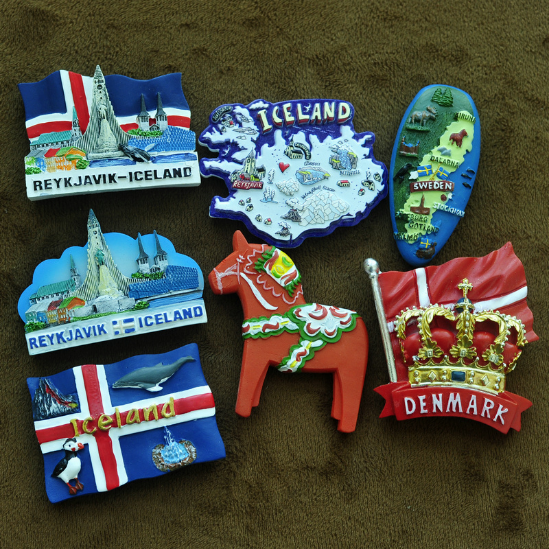 北欧冰岛地图挪威瑞典芬兰丹麦创意树脂磁铁冰箱贴磁贴2个起包邮