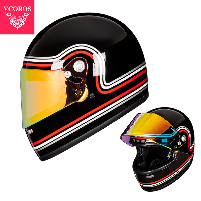 新品意大利VCOROS摩托车头盔男复古哈雷机车全盔玻璃钢材质个性头