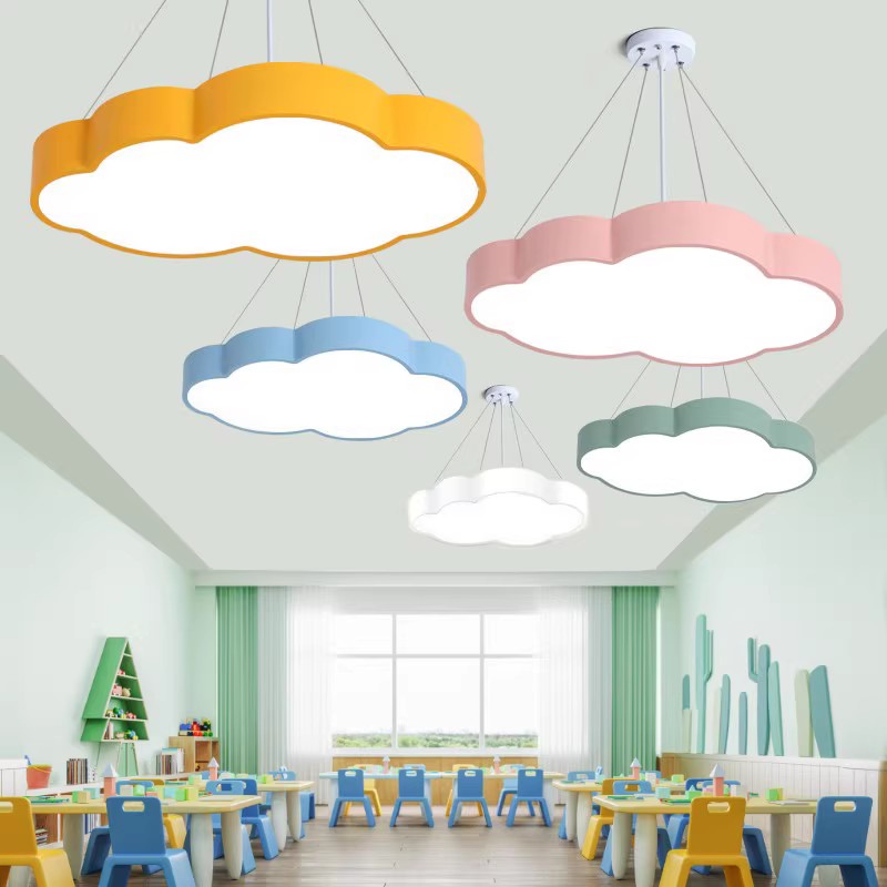 幼儿园白色云朵吊灯儿童房吸顶灯学校教室走廊培训机构格栅大厅灯