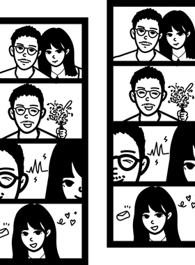 韩国同款人生四宫格简笔画黑白漫画Q版定制手绘头像情侣生日礼物