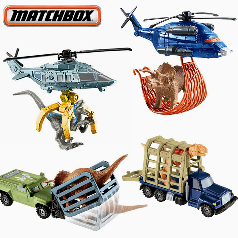 美泰火柴盒玩具霸王龙运输车 迅猛龙直升机侏罗纪世界恐龙合金车