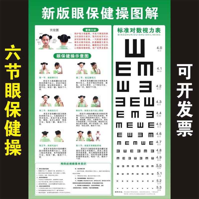 新版眼保健操图解挂图学校班级眼保健图标准对数视力表墙贴包邮