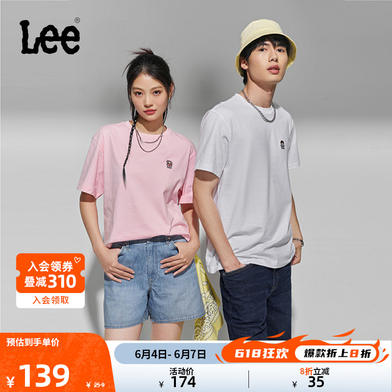 Lee24春夏新品舒适版圆领图案印花男女同款短袖T恤休闲潮LUT00833
