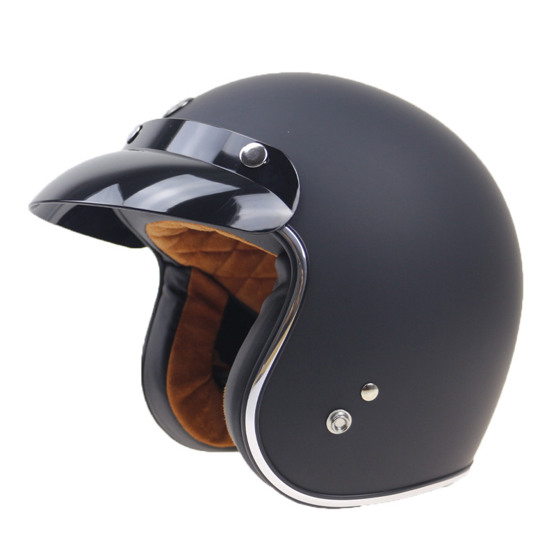 cafe racer风格3/4复古机车盔美国DOT认证摩托车头盔双D扣带帽檐