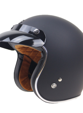 cafe racer风格3/4复古机车盔美国DOT认证摩托车头盔双D扣带帽檐