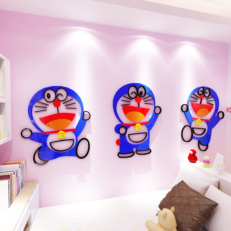 哆啦A梦墙贴3d立体卧室贴画亚克力卡通贴纸儿童房装饰幼儿园布置