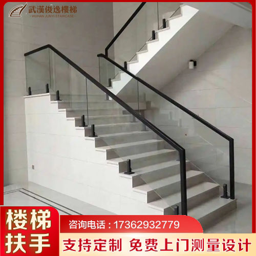 武汉现代简约无边框玻璃扶手栏杆工程项目别墅商场不锈钢楼梯护栏