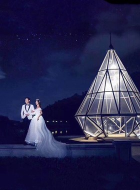 2021新款拍摄影道具大型婚纱基地旅拍时尚创意夜景钻石教堂外景