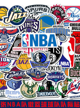 32张NBA队徽篮球球队队标贴纸自带胶笔记本手账防水个性涂鸦贴画