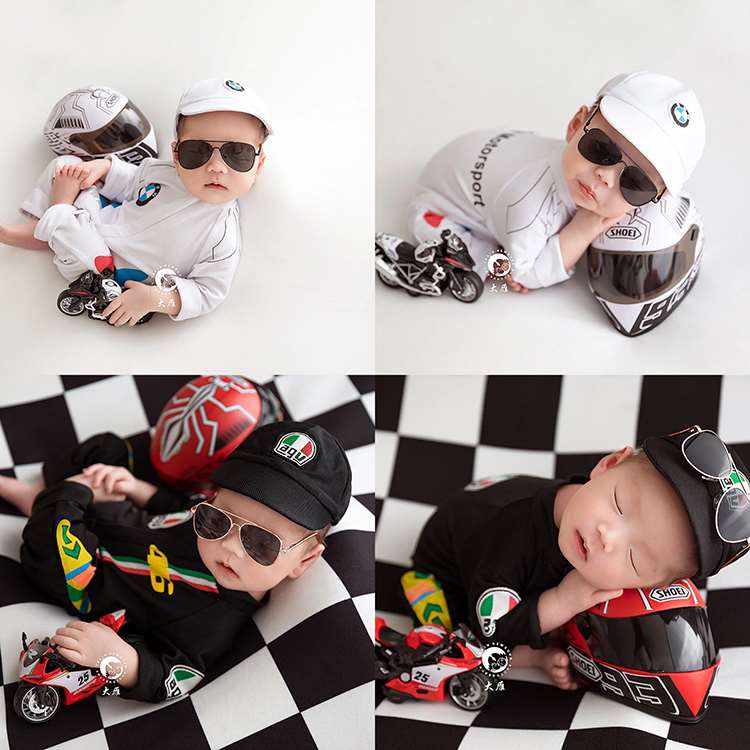 爆款帅气新生儿机车赛车服满月宝宝摩托车摄影拍照服装道具