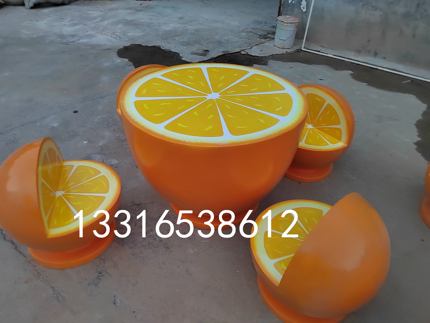 定制玻璃钢玻脐橙子休闲座椅橘子坐凳雕塑风景区打卡水果休息凳子