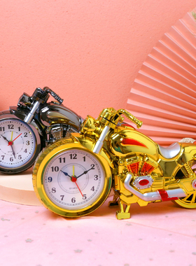 摩托模型摆件定时闹钟时钟创意学生个性床头钟复古怀旧摩托车闹钟