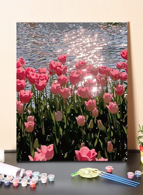 数字油画diy手工填充郁金香花卉客厅卧室装饰画手绘涂色油彩画画