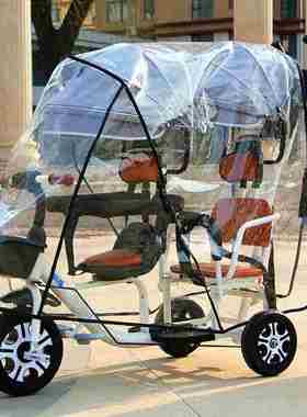 新双人儿童推车雨衣三轮车透明雨罩双胞胎保暖婴儿车罩防寒品