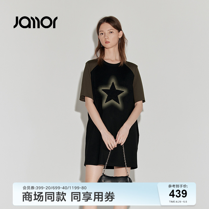 【商场同款】Jamor插肩袖短袖T恤24夏字母图案美式上衣JAL463038
