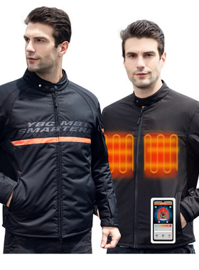 冬季APP手机智能发热棉衣赛车机车服炫酷男两件套USB充电加热夹克
