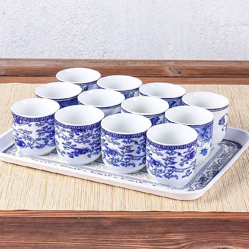 景德镇青花瓷酒杯二两家用陶瓷杯子茶杯套装白酒杯茶杯特价包邮