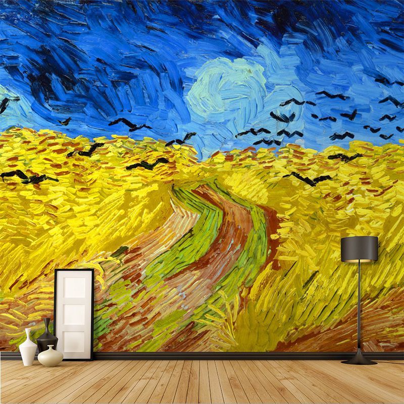 梵高主题星空油画壁纸创意客厅沙发艺术壁画电视背景墙墙纸杏花