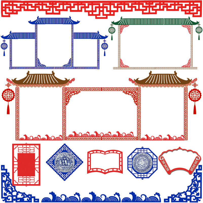 中国民族风传统文化墙贴青花瓷幼儿园环创边框条墙面装饰教室布置