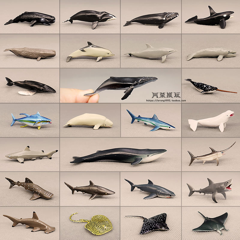 海洋世界滴胶素材 迷你海洋动物模型 蓝鲸抹香鲸灰鲸鲨鱼海豚蝠鲼