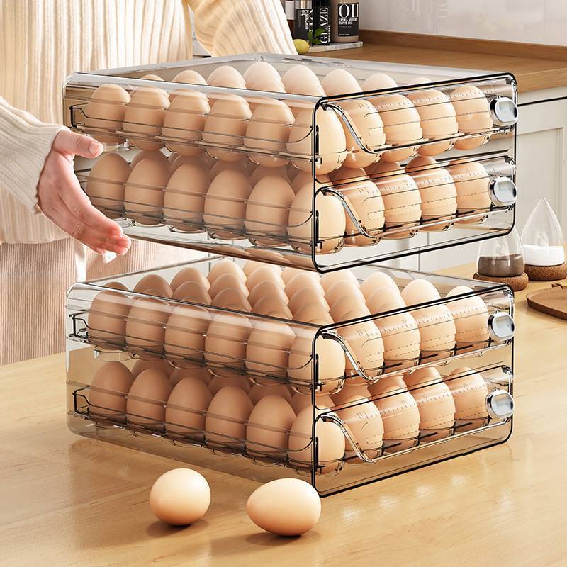 鸡蛋收纳盒冰箱专用保鲜盒厨房鸡蛋盒透明多规格双层抽屉式鸡蛋盒