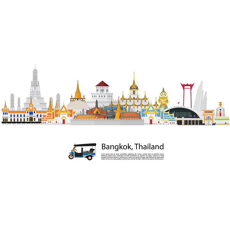 622泰国曼谷旅游旅行城市皇宫大象佛像寺庙宫殿EPS矢量设计素材