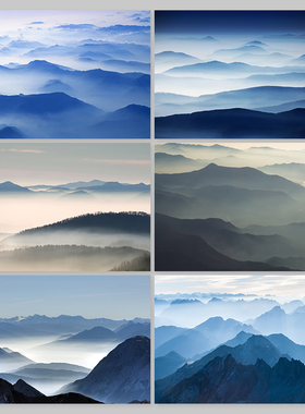 中国风意境水墨山脉山峰山水风景画雾山远山高清背景墙纸图片素材