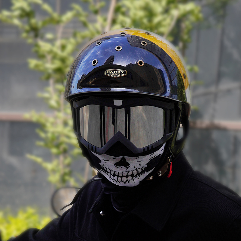 头盔男摩托车半盔碳纤维美式巡航机车踏板电动夏季透气复古瓢盔女