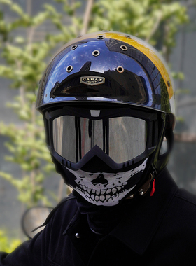 复古头盔男摩托车半盔美式巡航机车踏板电动夏季透气瓢盔安全帽女